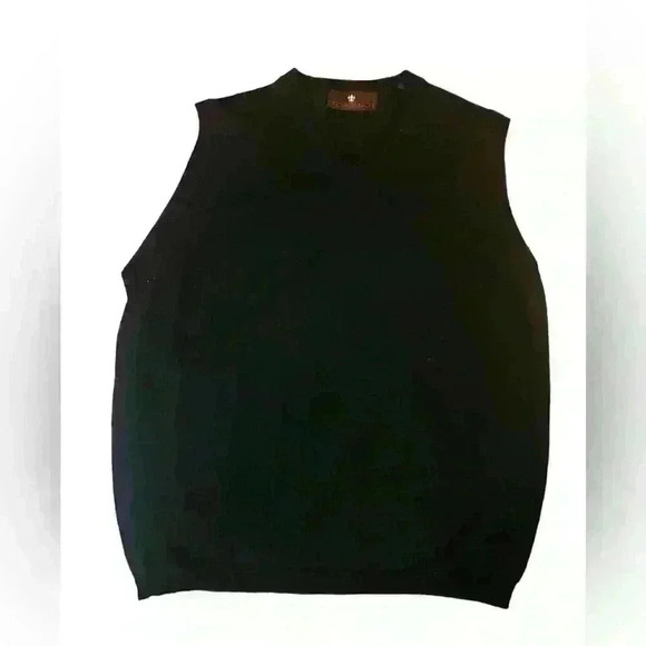 Toscano Men's 100% Merino Wool Black Sweater Preppy Vest Men’s Size L Cozy Comfy - Picture 1 of 3